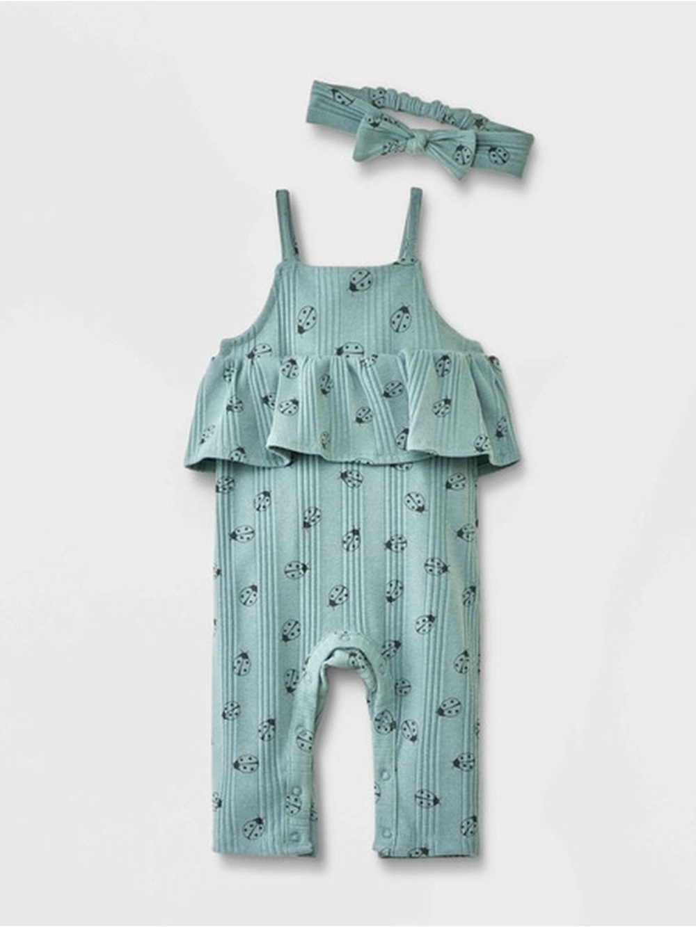 EUC Ladybug Ruffle Baby Romper with Headband